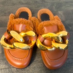 JW Anderson Chunky Chain Calfskin Slide Mules.